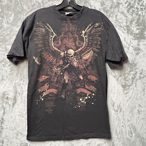 Vintage 90s U-TOP Graphic T-Shirt Skull Winged Skeleton Grunge Rock Black Large - Picture 1 of 6